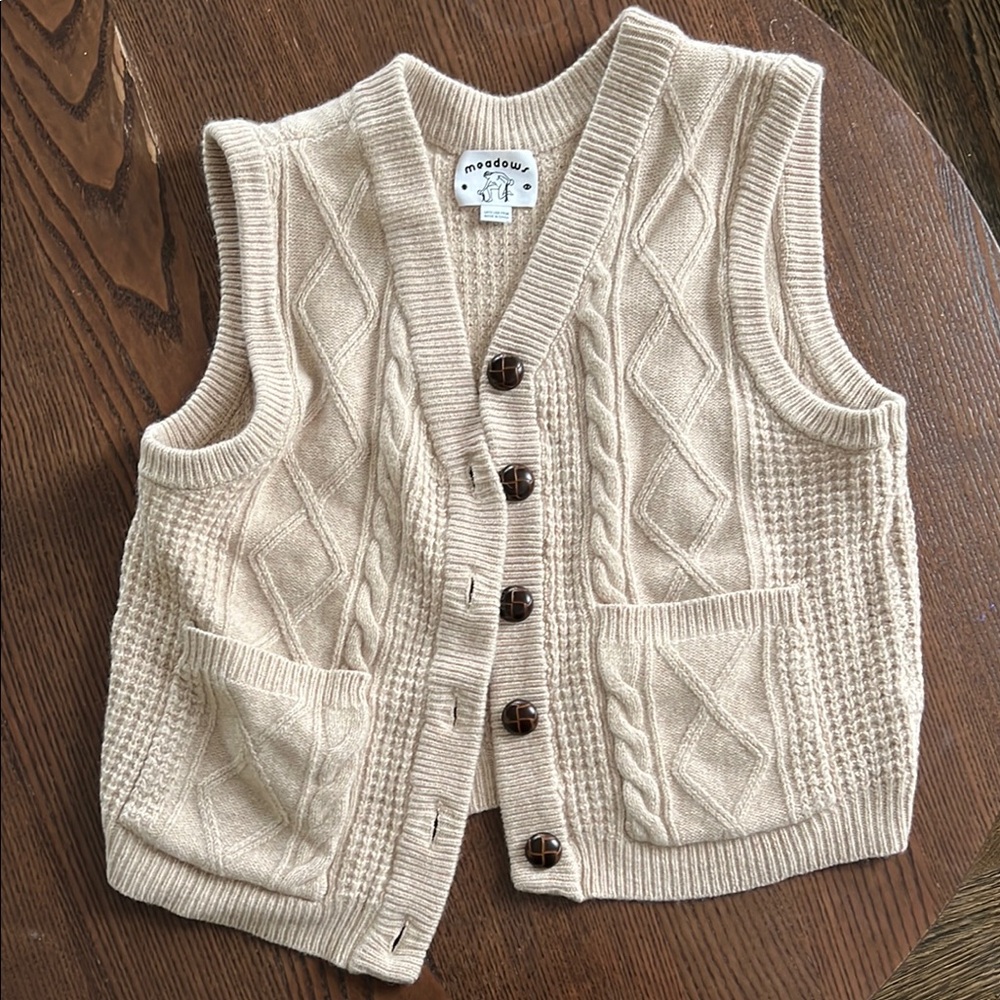 Beige Cable Knit Sweater Vest